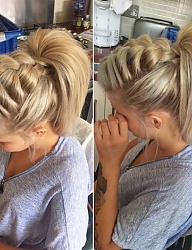 Fryzury Średnie Wieczorowe Proste Warkocze Blond - 3145691