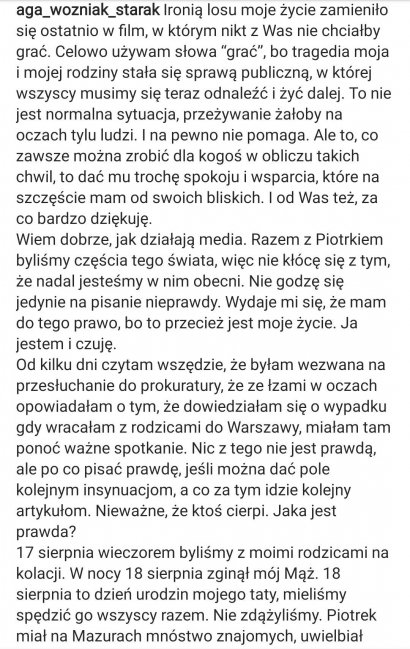 Oto całe oświadczenie Agnieszki Woźniak-Starak cz. 1
