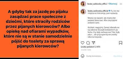 Beata Sadowsko ostro potępiła zachowanie Beaty K.