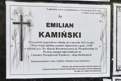 Emilian Kamiński zmarł 26 grudnia 2022 roku.
