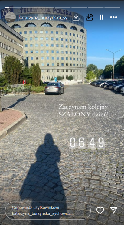 W poniedziałek 27 maja Katarzyna Burzyńska z samego rana stawiła się w siedzibie stacji. O 6:40 napisała na Instagramie: Zaczynam kolejny SZALONY dzień.